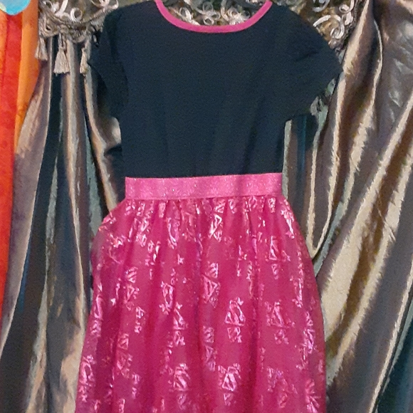 SUPERGIRL black & pink glittery dress sz7 - Picture 4 of 8
